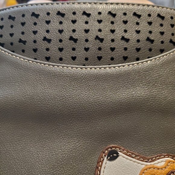 Chala Vegan Crossbody Bag Beagle Dog Applique Gray/Brown Adjustable Straps Zip - Picture 9 of 9